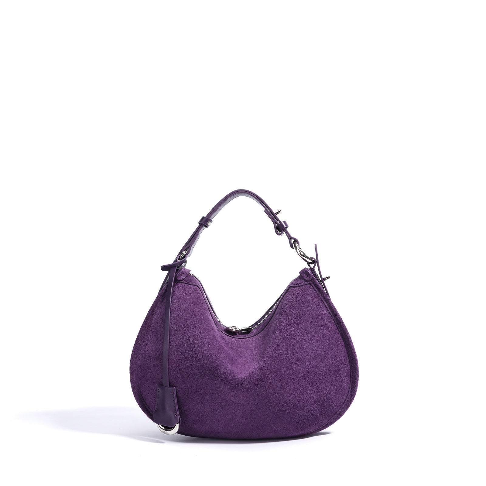 crescent suede shoulder bag with leather trim – SIENNA