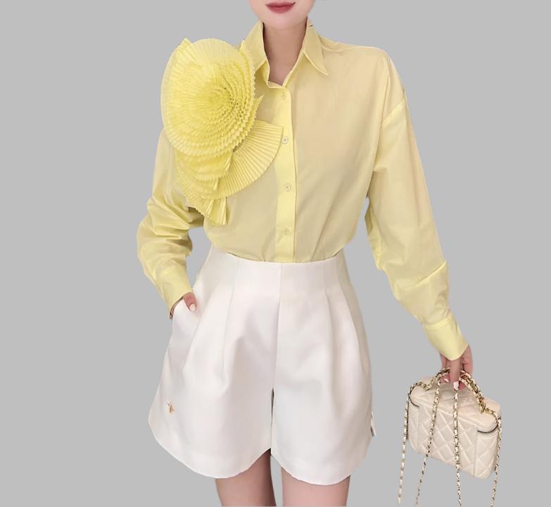 long-sleeve shirt with oversized pleated shoulder detail – Tavvi