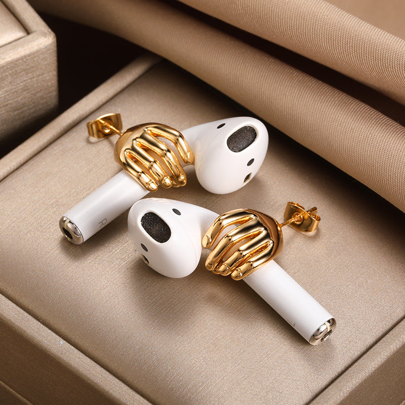 sculptural gold hand earrings with modern drop stud – MANO