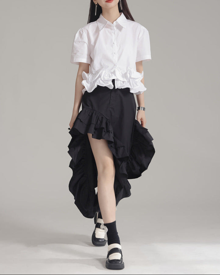 Short sleeve shirt with ruffled hem - Breezzu