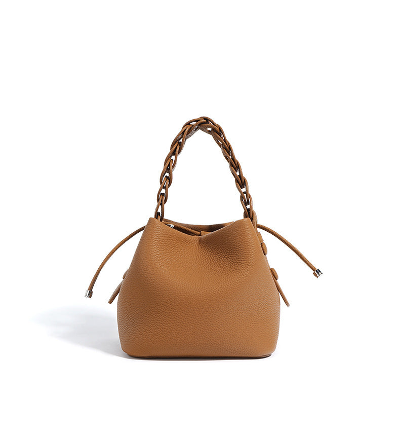 drawstring mini bucket bag with braided top handle – SIENNA