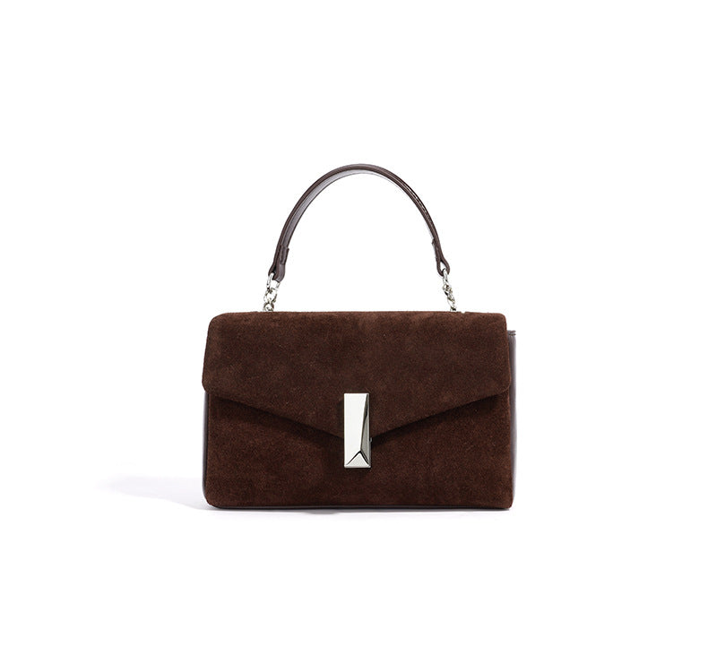 rectangular suede flap bag with silver chain - ODETTEZ