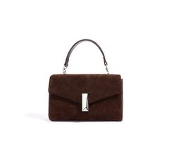 rectangular suede flap bag with silver chain - ODETTEZ