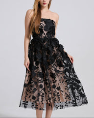 strapless tulle dress with 3D floral appliqué – BLOSSM
