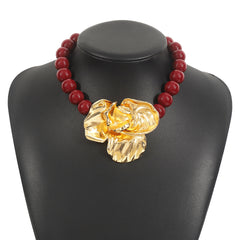 chunky beaded necklace with sculpted flower pendant – AZRAX