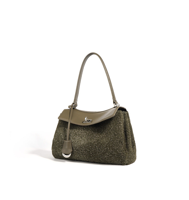 textured wool satchel with leather flap – AUBURN