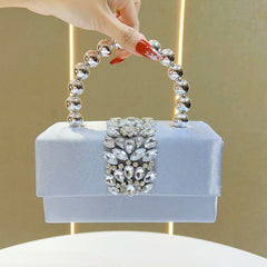 Rhinestone embellished box clutch with spherical handle - Entidu