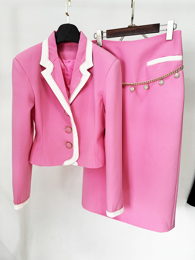 Tailored blazer skirt set with pearl chain detail – DELINES