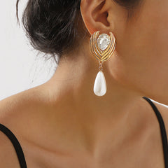 teardrop pearl earrings with crystal stud – RAYAL