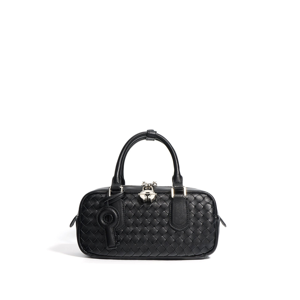 mini woven top-handle bag with lock charm - RIVKA