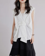 Sleeveless shirt with asymmetrical pleats - Lima