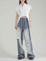 Sleeveless high-low shirt with pointed collar - Werju
