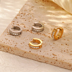 Huggie hoop earrings with square crystal inlay - Norty