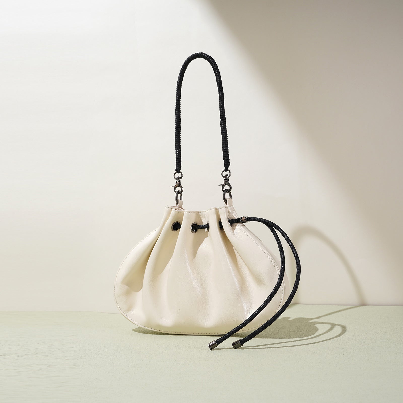ruched drawstring mini bag with cord handle – ARAD