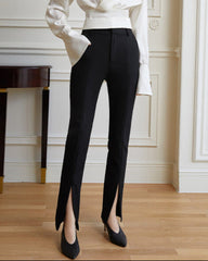 High-waisted black trousers with slit detail - Jasnu