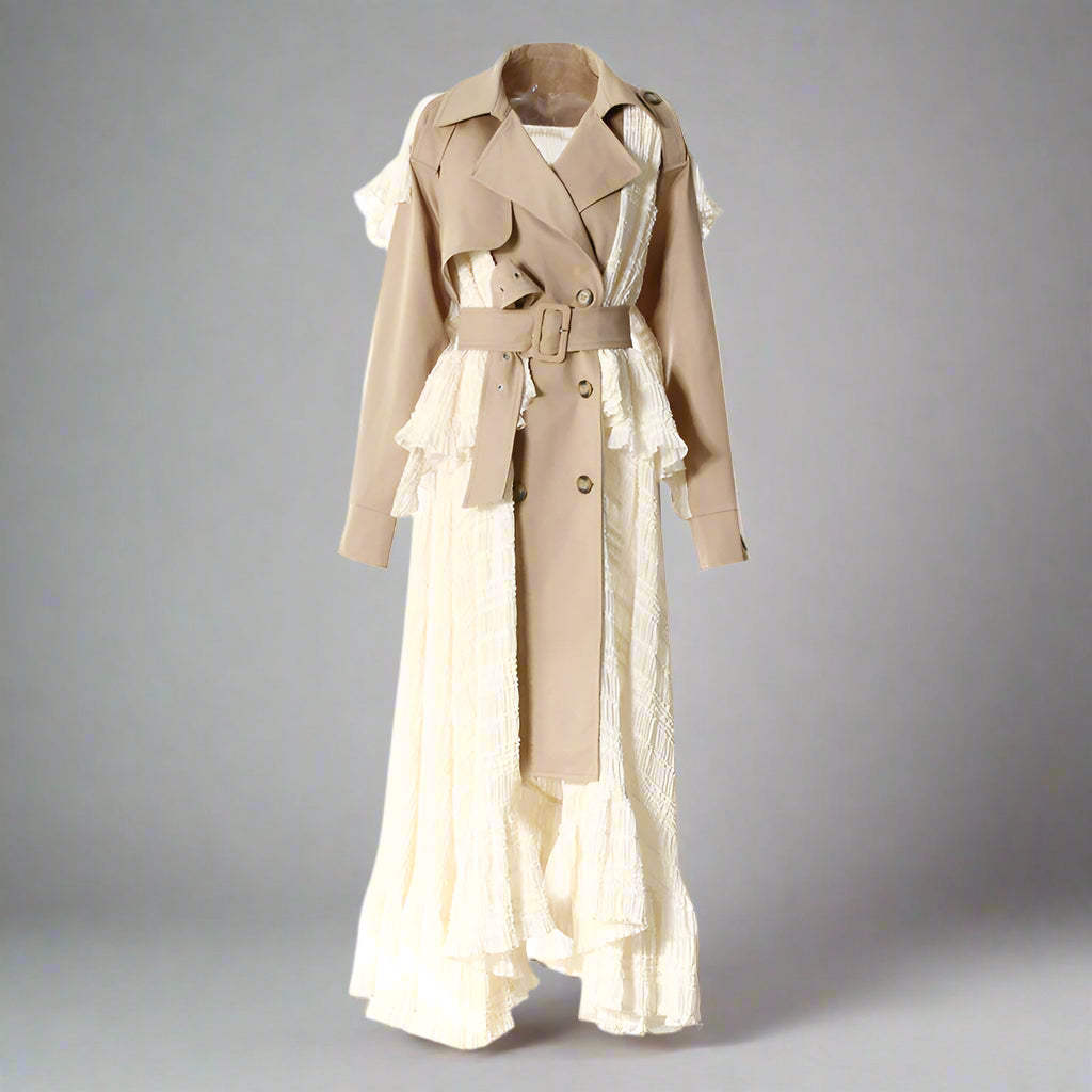 belted trench coat with pleated maxi skirt - Jayah