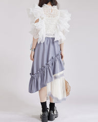Ruffled floral blouse with lace detail - Ejiny