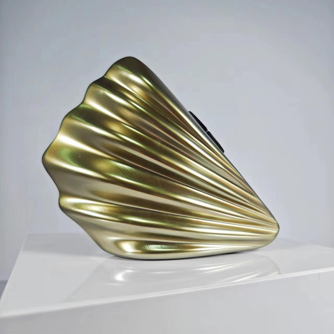 Metallic pleated box clutch with cat handle - Libby