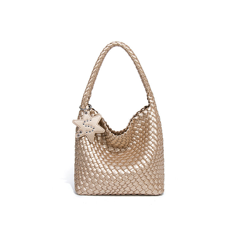 Woven leather shoulder bag with star charm - Wavri