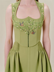 sleeveless pleated midi dress with embroidered bodice - Adellah