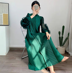 pleated maxi dress with floral cuff sleeves – Volen