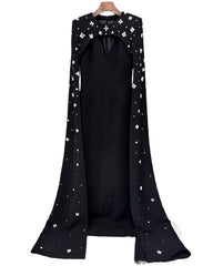 Column dress with open neckline and crystal embellished cape - Barbara