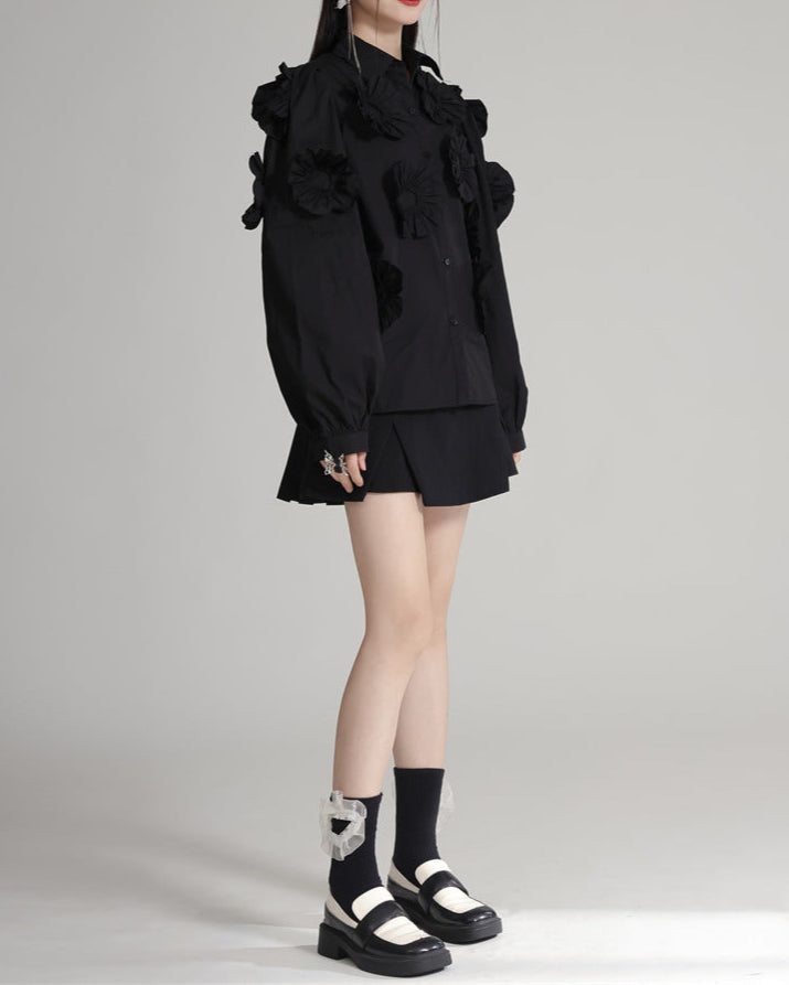 Long-sleeve shirt with floral applique detail - Biju