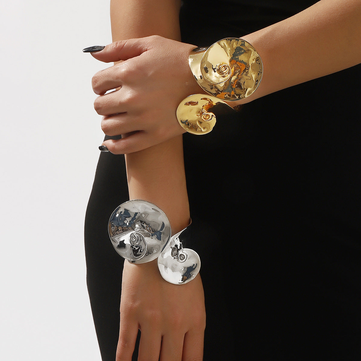sculptural cuff bracelet with spiral disc detail – LYRAZ
