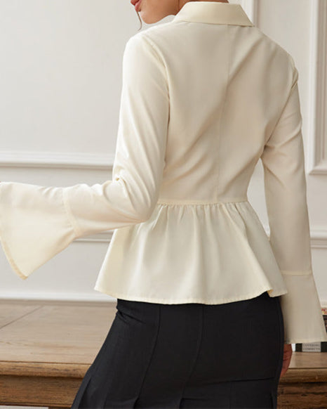 Peplum button-up blouse with flared sleeves - Newru