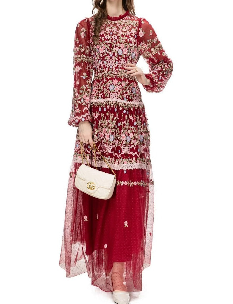 sheer embroidered tulle gown with floral motifs – Fikwesd