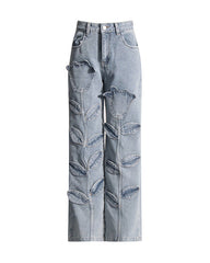 High-waisted denim pants with floral embroidery - Fusni