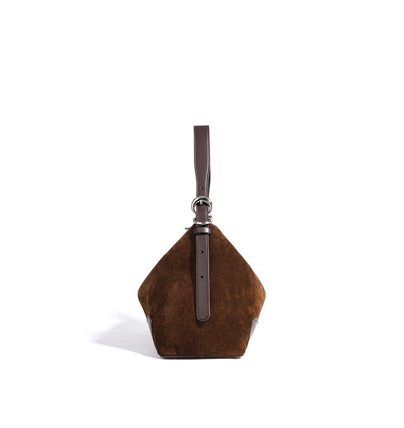 suede crescent hobo bag with leather trim – VERAL