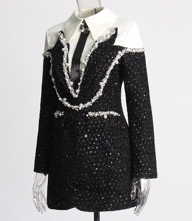 Pearl-embellished tweed mini dress – Ghashia