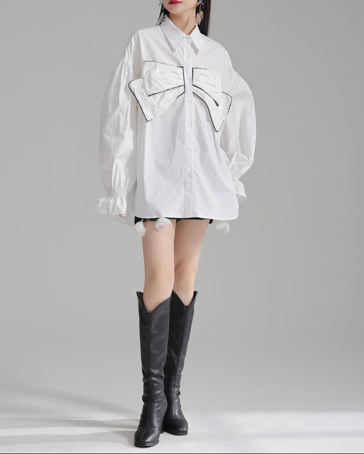 oversized shirt with bow detail and puffed sleeves - Bulji