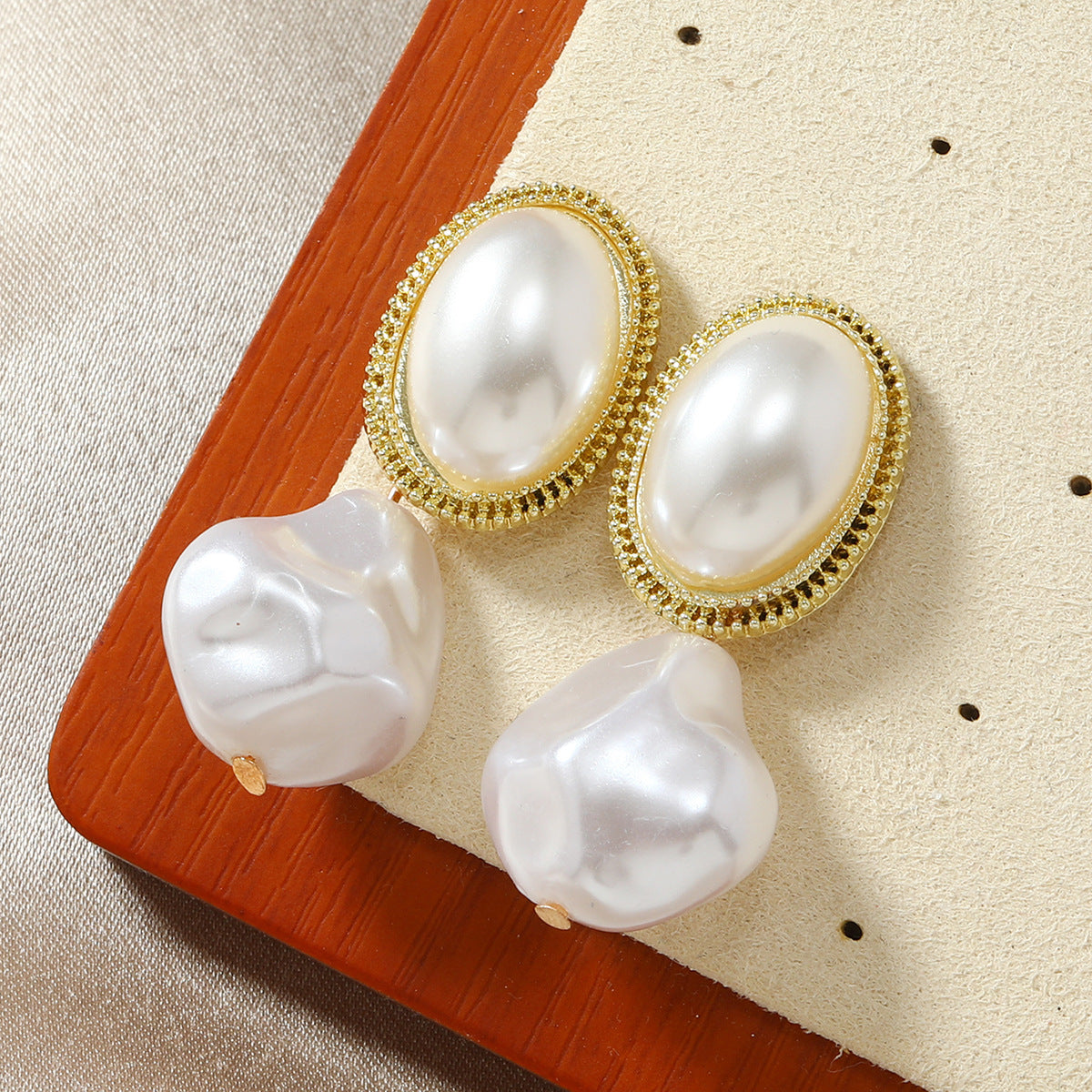abstract gold stud earrings with baroque pearl drops – SIRX