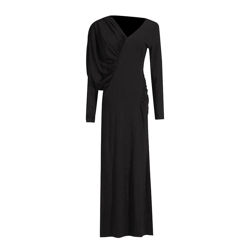 Draped Long-Sleeve Asymmetric Dress - Noise