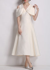 off-shoulder midi dress with oversized bow cape - CELIRNA