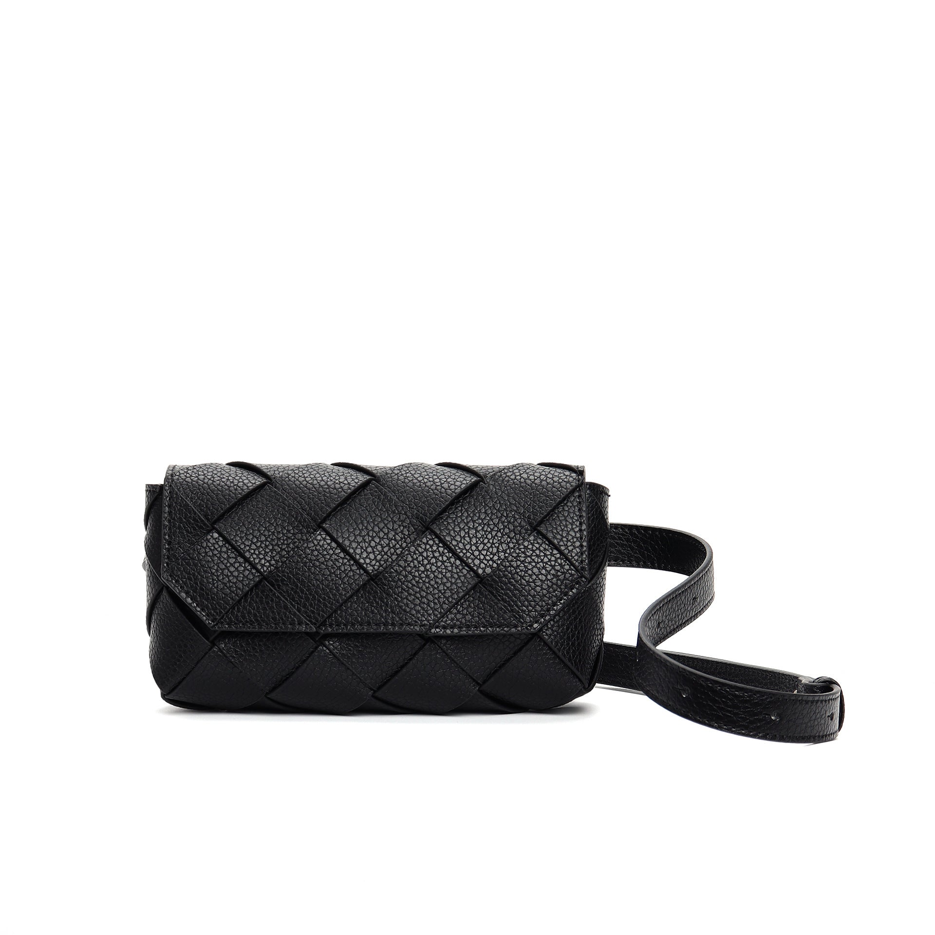 mini woven leather shoulder bag with flap closure - LILAN