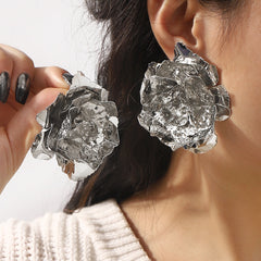 oversized molten rose earrings with sculptural petals - ARYAV