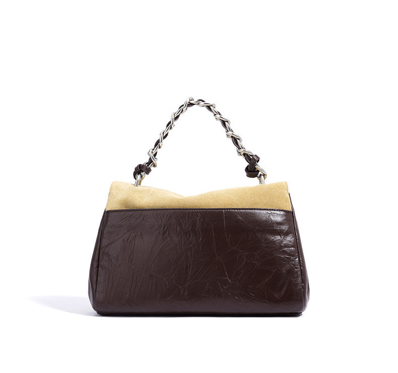 suede flap shoulder bag with chain detail – LUXA
