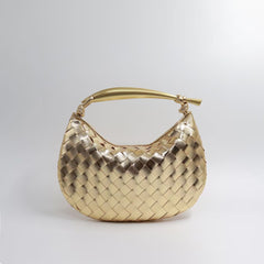 woven crescent shoulder bag with gold sculpted handle - KLLUONEL