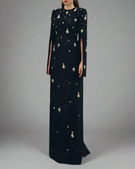 Long-sleeve embellished gown with cape detail - Zuswy
