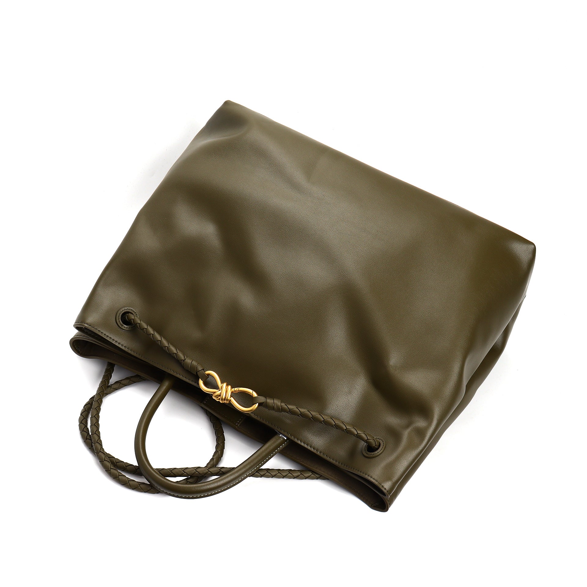 tote bag with braided rope handle and gold knot detail – NASRU