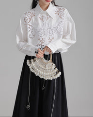 Lace-insert striped blouse with button closure - Vulga
