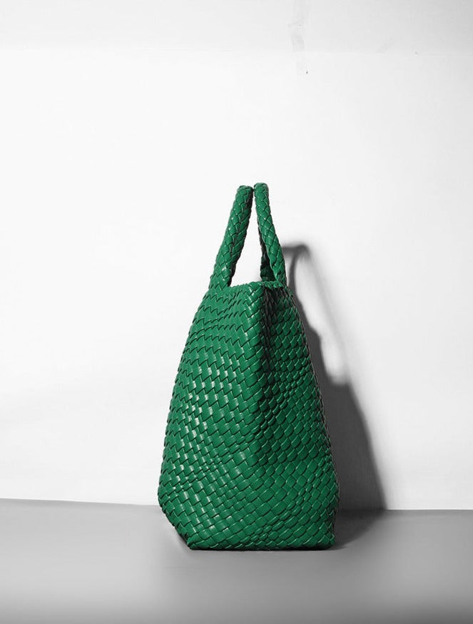 woven leather tote bag with top handles - Aaatrti