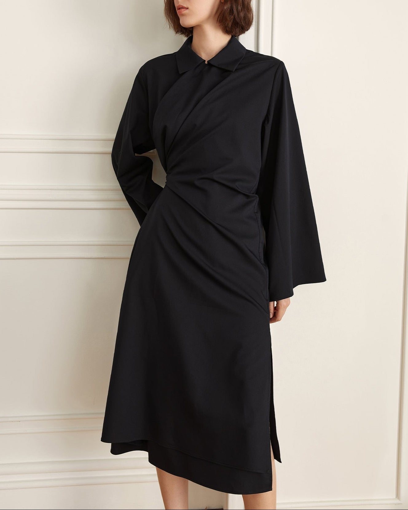 Long Sleeve Wrap Dress with Side Slit - Nasdy