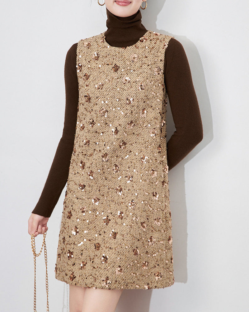 sleeveless tweed shift dress with sequin details – NOVAT
