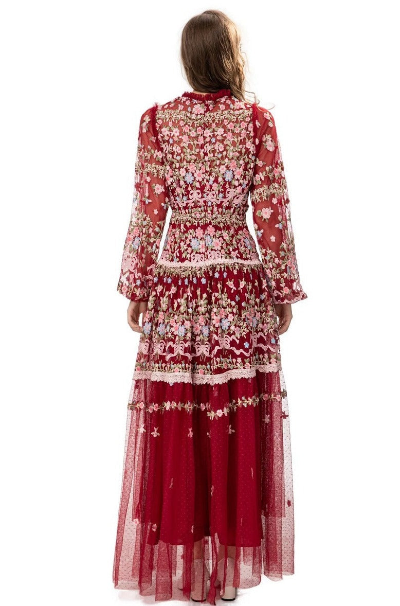 sheer embroidered tulle gown with floral motifs – Fikwesd