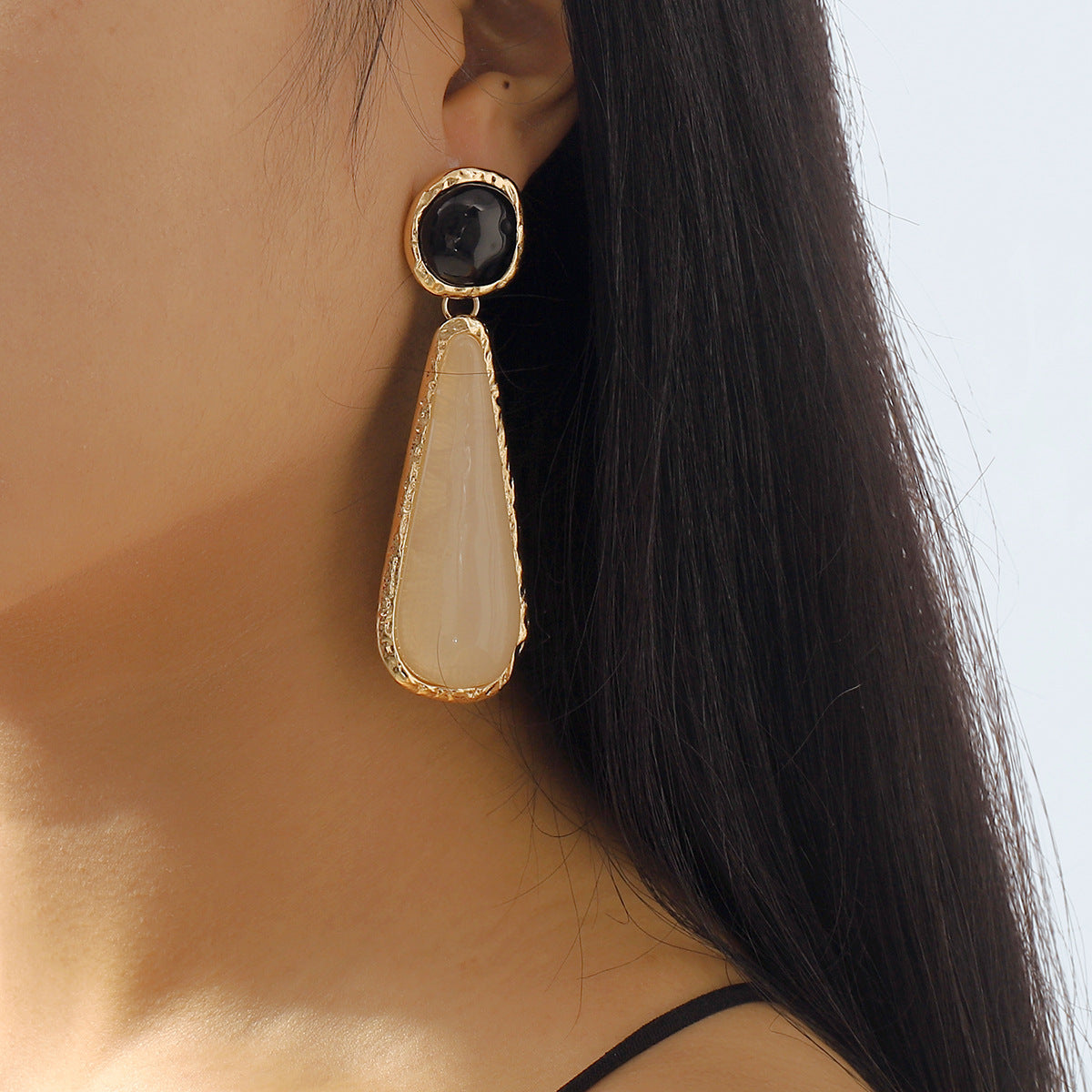 abstract drop earrings with green enamel and pink crystal – VERDE