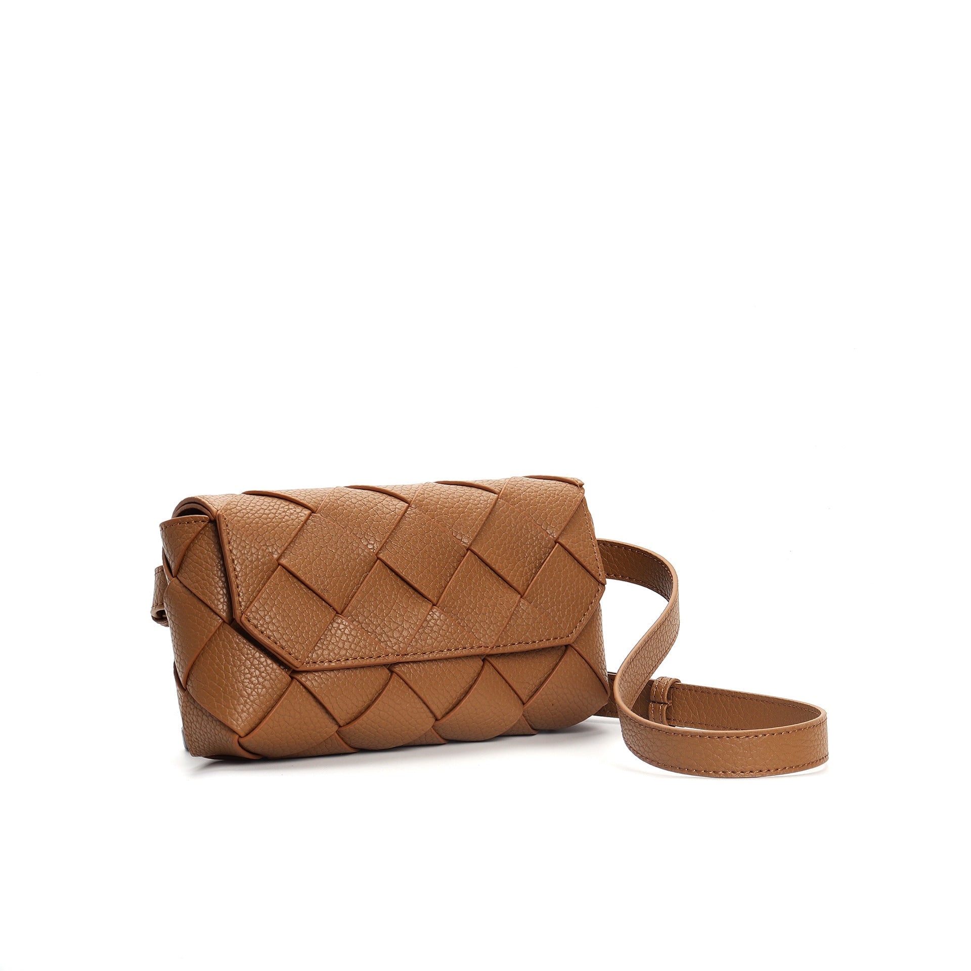 mini woven leather shoulder bag with flap closure - LILAN